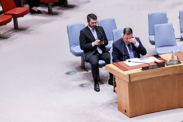 May 21, 2026, New York, New York, USA: JONATHAN MILLER, Deputy Permanent Representative of Israel to the United Nations, wipes his eyes during a UN Security Council meeting on Gaza and the Middle East at UNHQ, as members discussed humanitarian conditions, ceasefire violations and delays in the Board of Peace process. New York USA - ZUMAo116 20260521_znp_o116_005 Copyright: xBiancaxOterox