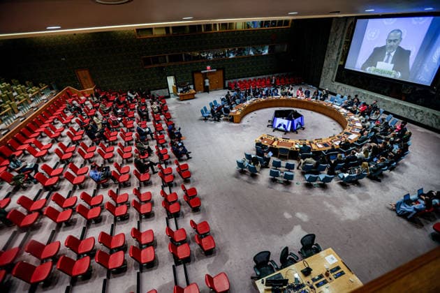 May 21, 2026, New York, New York, USA: RAMIZ ALAKBAROV, UN Deputy Special Coordinator and Humanitarian Coordinator for the Occupied Palestinian Territory, is projected on a screen above the UN Security Council as he briefs by video during a meeting on Gaza and the Middle East at UNHQ, as members discussed GazaÃ¢â‚¬â ¢s worsening humanitarian situation, the ceasefire, reconstruction and the Board of Peace process. New York USA  - ZUMAo116 20260521_znp_o116_011 Copyright: xBiancaxOterox