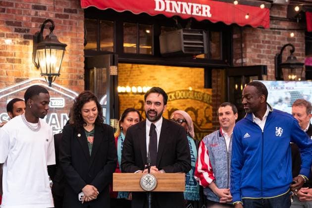 May 21, 2026, New York, New York, USA: Mayor Zohran Mamdani announced at Harlem Tavern in New York, NY on May 21, 2026 that 1,000 affordable tickets for World Cup priced at 0.00 with free bus ride to the stadium in East Rutherford and back to the city will be available for city resident via lottery. There will be 150 tickets for each group game and rounds of 32 and 16 held in New Jersey stadium, that represents 0.2% of stadium capacity. New York USA  - ZUMAr339 20260521_znp_r339_005 Copyright: xLevxRadinx