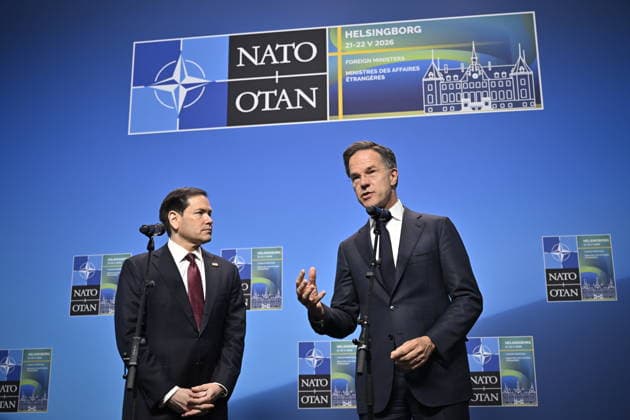 HELSINGBORG , SWEDEN 20260522 NATO Secretary General Mark Rutte and US Secretary of State Marco Rubio make statements at the NATO Foreign Ministers meeting at Sea U in Helsingborg, Sweden 22th May 2026 HELSINGBORG SWEDEN x50090x  Copyright: xJohanxNilsson TTx NATO FOREIGN MINISTERS MEETING SWEDEN QslwZnrtCoE
