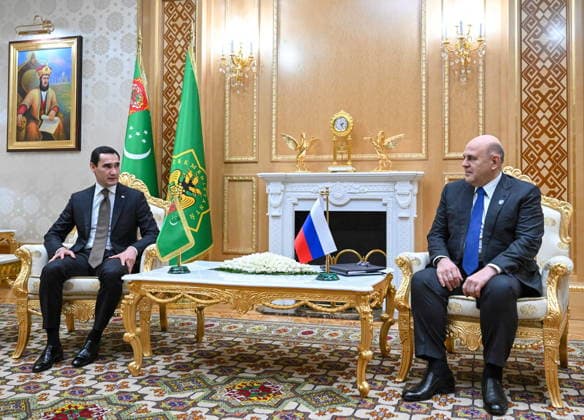 TURKMENISTAN, ASHGABAT - MAY 22, 2026: Serdar Berdimuhamedow (L), President of Turkmenistan, and Mikhail Mishustin, Prime Minister of Russia, hold a meeting Ashgabat Turkmenistan  - ZUMAt113 20260522_zaa_t113_073 Copyright: xAlexanderxMiridonovx