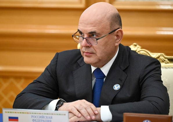 TURKMENISTAN, ASHGABAT - MAY 22, 2026: Mikhail Mishustin, Prime Minister of Russia, attends a meeting of the CIS (Commonwealth of Independent States) Council of the Heads of Government at the Garagum Hotel and Business Centre. Alexander Miridonov POOL TASS  92869080
