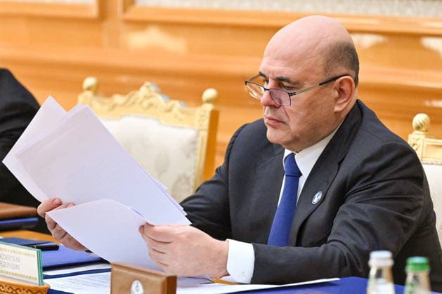 TURKMENISTAN, ASHGABAT - MAY 22, 2026: Mikhail Mishustin, Prime Minister of Russia, attends a meeting of the CIS (Commonwealth of Independent States) Council of the Heads of Government at the Garagum Hotel and Business Centre. Alexander Miridonov POOL TASS  92869139
