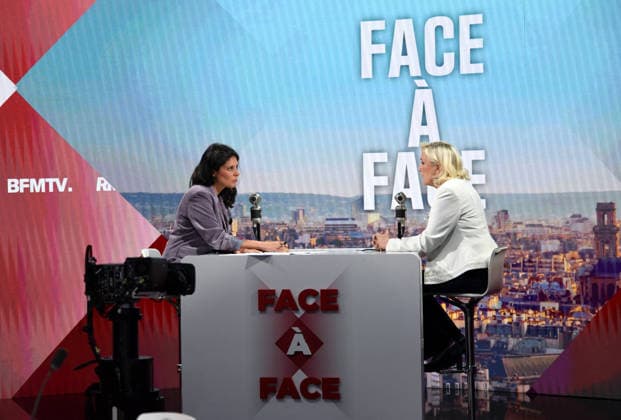 Marine Le Pen Appears On RMC BFMTV - Paris Marine Le Pen is interviewed by Apolline de Malherbe on RMC BFMTV in Paris, France on May 22, 2026. Photo by Alain Apaydin ABACAPRESS.COM Paris France  Copyright: xApaydinxAlain ABACAx