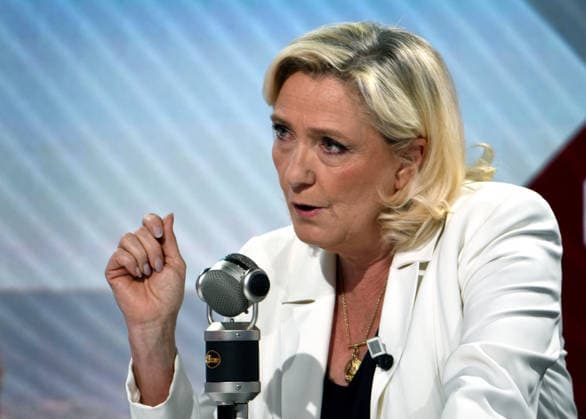 Marine Le Pen Appears On RMC BFMTV - Paris Marine Le Pen is interviewed by Apolline de Malherbe on RMC BFMTV in Paris, France on May 22, 2026. Photo by Alain Apaydin ABACAPRESS.COM Paris France  Copyright: xApaydinxAlain ABACAx