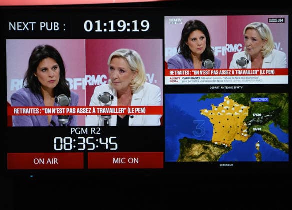 Marine Le Pen Appears On RMC BFMTV - Paris Marine Le Pen is interviewed by Apolline de Malherbe on RMC BFMTV in Paris, France on May 22, 2026. Photo by Alain Apaydin ABACAPRESS.COM Paris France  Copyright: xApaydinxAlain ABACAx