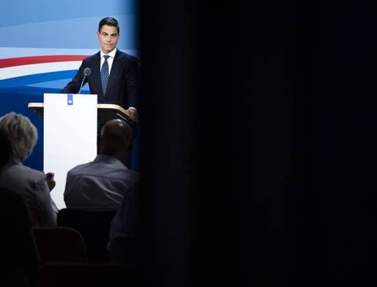 THE HAGUE - Prime Minister Rob Jetten speaks to the press after the weekly cabinet meeting. REMKO DE WAAL ANP netherlands out - belgium out  Copyright: xx x559040703x originalFilename: 559040703