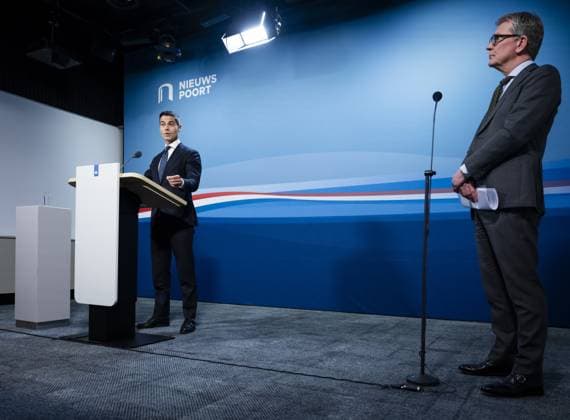 THE HAGUE - Prime Minister Rob Jetten speaks to the press following the weekly cabinet meeting. REMKO DE WAAL ANP netherlands out - belgium out  Copyright: xx x559040705x originalFilename: 559040705