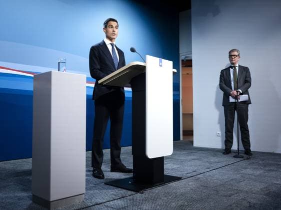 THE HAGUE - Prime Minister Rob Jetten speaks to the press following the weekly cabinet meeting. REMKO DE WAAL ANP netherlands out - belgium out  Copyright: xx x559040708x originalFilename: 559040708