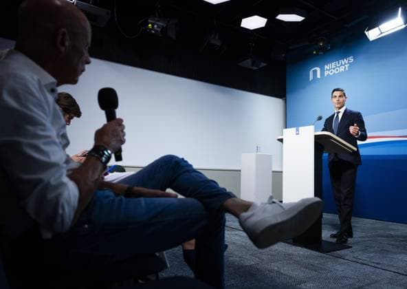THE HAGUE - Prime Minister Rob Jetten speaks to the press following the weekly cabinet meeting. REMKO DE WAAL ANP netherlands out - belgium out  Copyright: xx x559040712x originalFilename: 559040712
