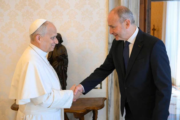 ITALY- REL VATICAN -POPE LEO XVI DURING A PRIVATE AUDIENCE WITH HIS EXCELLENCY MR.MICHEAL MARTIN,PRIME MINISTRE OF IRELAND May 22, 2026 ITALY REL - Vatican,May 22, 2026: Pope Leo XIV receives His Excellency Mr. Micheal Martin, Prime Minister of Ireland, in audience EDITORIAL USE ONLY - NO BOOKS Copyright: xVATICANxMEDIAx xCatholicxPressxPhotox
