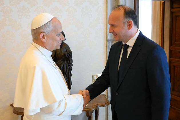 ITALY- REL VATICAN -POPE LEO XVI DURING A PRIVATE AUDIENCE WITH HIS EXCELLENCY MR.AFRIM GASHI,SPEAKER OF THE PARLIAMENT OF THE REPUBLIC OF NORTH MACEDONIA May 22, 2026 ITALY REL - Vatican May 22, 2026: Pope Leo XIV receives His Excellency Mr. Afrim Gashi, Speaker of the Parliament of the Republic of North Macedonia, in audience EDITORIAL USE ONLY - NO BOOKS Copyright: xVATICANxMEDIAx xCatholicxPressxPhotox