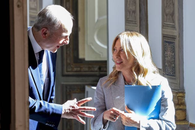 Giorgia Meloni - Micheal Martin meeting in Rome ROME, ITALY - MAY 22: Ireland s Prime Minister Micheal Martin (L) and Italy s Premier Giorgia Meloni (R) arrive for a joint press meeting after their meeting at Chigi Palace government office in Rome, Italy, on May 22, 2026. Riccardo De Luca Anadolu Rome Italy. Editorial use only. Please get in touch for any other usage.  Copyright: x2026xAnadoluxRiccardoxDexLucax