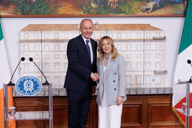 News - Giorgia Meloni meets with Irish Prime Minister Micheal Martin Italian Prime Minister Giorgia Meloni and Prime Minister of Ireland Micheal Martin seen during a press conference after the meeting at Palazzo Chigi on May 22, 2026, Rome, Italy. Rome Palazzo Chigi Italy Copyright: xEmanuelaxVertollix xLiveMediax LPN_2464514