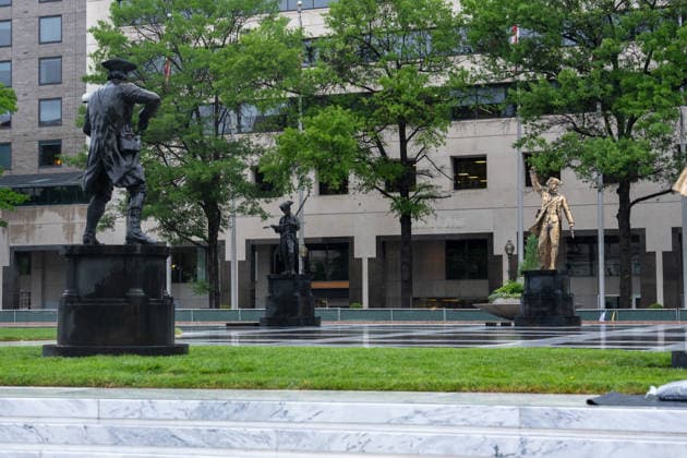 May 22, 2026, Washington, Dc, United States: New statues have appears in Freedom Plaza, just blocks from the White House in Washington, DC on May 22, 2026. The statutes are part of President Donald TrumpÃ¢â‚¬â ¢s beautification efforts of federal parks and lands in the Capitol. Washington United States - ZUMAl312 20260522_znp_l312_049 Copyright: xAndrewxLeydenx
