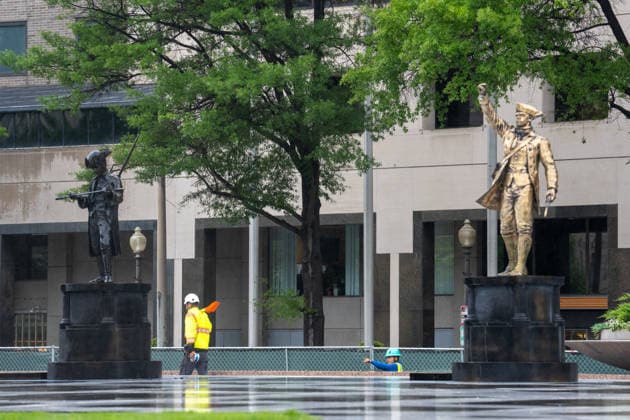 May 22, 2026, Washington, Dc, United States: New statues have appears in Freedom Plaza, just blocks from the White House in Washington, DC on May 22, 2026. The statutes are part of President Donald TrumpÃ¢â‚¬â ¢s beautification efforts of federal parks and lands in the Capitol. Washington United States - ZUMAl312 20260522_znp_l312_046 Copyright: xAndrewxLeydenx