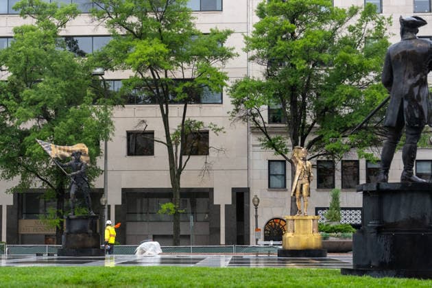 May 22, 2026, Washington, Dc, United States: New statues have appears in Freedom Plaza, just blocks from the White House in Washington, DC on May 22, 2026. The statutes are part of President Donald TrumpÃ¢â‚¬â ¢s beautification efforts of federal parks and lands in the Capitol. Washington United States - ZUMAl312 20260522_znp_l312_045 Copyright: xAndrewxLeydenx