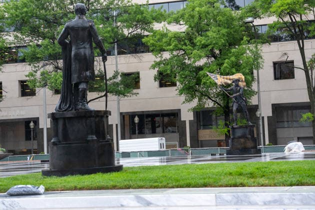 May 22, 2026, Washington, Dc, United States: New statues have appears in Freedom Plaza, just blocks from the White House in Washington, DC on May 22, 2026. The statutes are part of President Donald TrumpÃ¢â‚¬â ¢s beautification efforts of federal parks and lands in the Capitol. Washington United States - ZUMAl312 20260522_znp_l312_044 Copyright: xAndrewxLeydenx