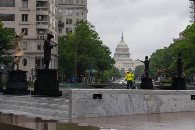 May 22, 2026, Washington, Dc, United States: New statues have appears in Freedom Plaza, just blocks from the White House in Washington, DC on May 22, 2026. The statutes are part of President Donald TrumpÃ¢â‚¬â ¢s beautification efforts of federal parks and lands in the Capitol. Washington United States - ZUMAl312 20260522_znp_l312_032 Copyright: xAndrewxLeydenx