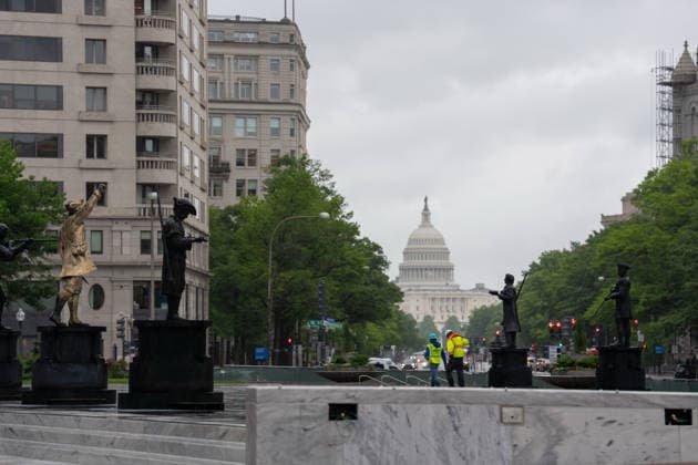 May 22, 2026, Washington, Dc, United States: New statues have appears in Freedom Plaza, just blocks from the White House in Washington, DC on May 22, 2026. The statutes are part of President Donald TrumpÃ¢â‚¬â ¢s beautification efforts of federal parks and lands in the Capitol. Washington United States - ZUMAl312 20260522_znp_l312_035 Copyright: xAndrewxLeydenx