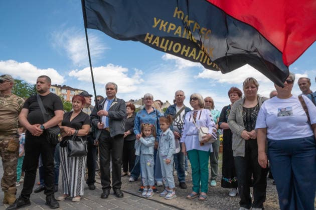 Commemoration procession held on Heroes Day in Lviv, Ukraine LVIV, UKRAINE, MAY 23: Military and civilians take part in a ceremony to honor the memory of fallen servicemen at the honorary burial grounds at the Lychakiv Cemetery during the Day of Heroes of Ukraine in Lviv, Ukraine, May 23, 2026. Also on this day, military personnel, police, members of youth organizations and civilians marched through the city in a solemn procession dedicated to all participants of the ATO JFO, war veterans and participants who died or are fighting for the freedom of Ukraine. Olena Znak Anadolu Lviv Ukraine. Editorial use only. Please get in touch for any other usage. Copyright: x2026xAnadoluxOlenaxZnakx