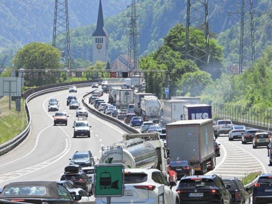 23 05 2026 Switzerland Canton Uri Traffic jam picture Whitsun traffic jam on the Gotthard highway