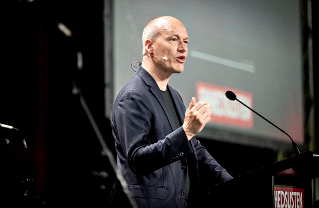 Denmark Politics Pelle Dragsted, political spokesperson for the Red Green Alliance speaks during the political partys annual meeting at Hafnia Hallen in Copenhagen, Denmark, Saturday May 23, 2026 , Copenhagen Denmark  Copyright: NILSxMEILVANG NilsxMeilvangx spdk20260523-161418-L