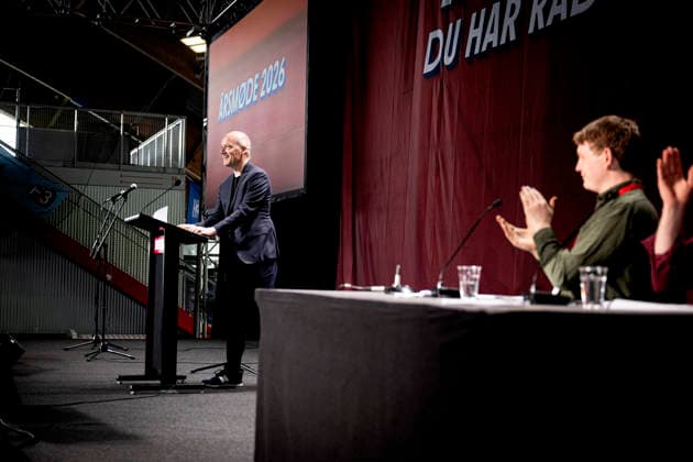 Denmark Politics Pelle Dragsted, political spokesperson for the Red Green Alliance speaks during the political partys annual meeting at Hafnia Hallen in Copenhagen, Denmark, Saturday May 23, 2026 , Copenhagen Denmark  Copyright: NILSxMEILVANG NilsxMeilvangx spdk20260523-155732-L