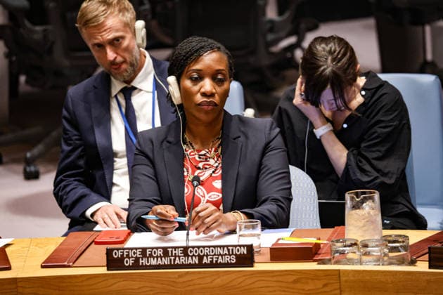 May 23, 2026, New York, New York, USA: EDEM WOSORNU, Director of the Operations and Advocacy Division at OCHA, listens during an emergency UN Security Council meeting on Ukraine at UNHQ following Russian allegations of a Ukrainian drone strike on a vocational school and student dormitory in Russian-controlled Luhansk, which Ukraine denies targeted civilians. New York USA  - ZUMAo116 20260523_znp_o116_007 Copyright: xBiancaxOterox