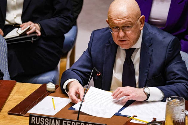 May 23, 2026, New York, New York, USA: VASSILY NEBENZIA, Permanent Representative of Russia to the UN, speaks during an emergency UN Security Council meeting on Ukraine at UNHQ following Russian allegations of a Ukrainian drone strike on a vocational school and student dormitory in Russian-controlled Luhansk, which Ukraine denies targeted civilians. New York USA  - ZUMAo116 20260523_znp_o116_011 Copyright: xBiancaxOterox
