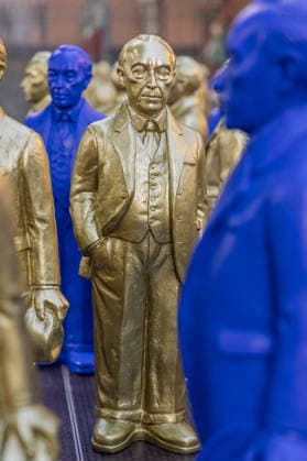 Adenauer art installation in Bad Honnef 23 05 26 Art installation by artist Ottmar Hörl with 200 gold and blue sculptures of the first Federal Chancellor Konrad Adenauer on the church square in Bad Honnef The presentat Copyright: xMarcxJohnx