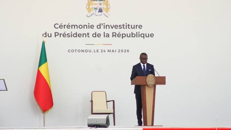 News Bilder des Tages (260524) -- COTONOU, May 24, 2026 -- Benin s president Romuald Wadagni speaks at the presidential inauguration ceremony in Cotonou, Benin, on May 24, 2026. Romuald Wadagni, who was elected president of Benin in the April 12 election, was sworn in on Sunday at the Congress Palace in Cotonou, the country s economic capital. (Photo by Xinhua) BENIN-COTONOU-PRESIDENT-ROMUALD WADAGNI-INAUGURATION CEREMONY SeraphinxZounyekpe 