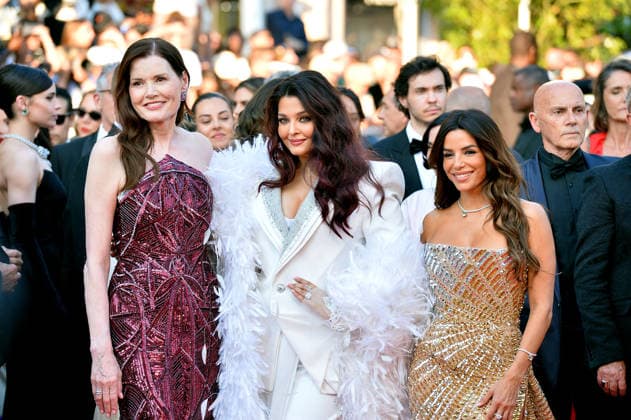 Geena Davis, Aishwarya Rai and Eva Longoria attend the closing ceremony of the 79th annual Cannes Film Festival at Palais des Festivals on May 23, 2026 in Cannes, France 79th Cannes Film Festival Closing Ceremony