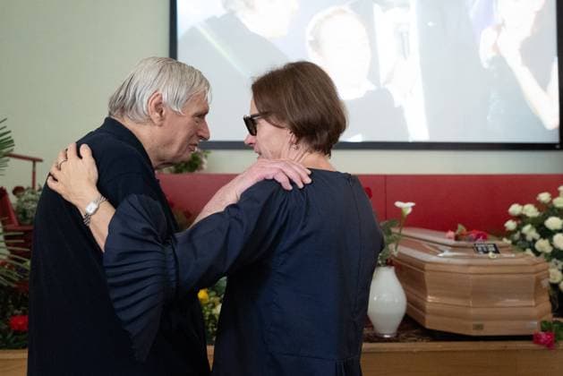 May 24, 2026, Pollenzo, Cn, Italy: Don Luigi Ciotti at the funeral ceremony for Carlo Petrini, founder of Slow Food, the Terra Madre food fair, and the University of Pollenzo. Pictured, Ciotti bids farewell to Chiara Petrini, Carlo s sister. Pollenzo, May 24, 2026 Pollenzo Italy - ZUMAa289 20260524_zia_a289_048 Copyright: xSelenexDanielex xAgfx