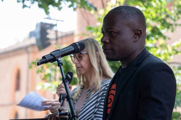 May 24, 2026, Pollenzo, Cn, Italy: Edie Mukiibi, president of Slow Food, speaks at the funeral ceremony for Carlo Petrini, founder of Slow Food, the Terra Madre food fair, and the University of Pollenzo. Pollenzo, May 24, 2026 Pollenzo Italy - ZUMAa289 20260524_zia_a289_061 Copyright: xSelenexDanielex xAgfx