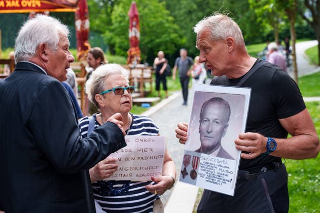 May 25, 2026, Brno, South Moravia, Czech Republic: Supporter of reconciliation with Sudeten Germans and Opponents of reconciliation with Sudeten Germans during a commemorative ceremony honoring the victims of Nazism in Brno, Czech Republic, on May 25, 2026. The 76th Congress of Sudeten Germans took place in Brno, Czech Republic, from May 22 to 25, 2026, marking the first time the event was held in the country. Brno Czech Republic - ZUMAc315 20260525_zsp_c315_013 Copyright: xMichaelxCabalx