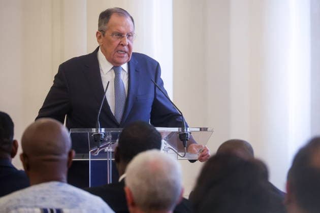 RUSSIA, MOSCOW - MAY 25, 2026: Russia s Minister of Foreign Affairs Sergei Lavrov speaks during a reception for the heads of missions at the Reception House of Russia™s Ministry of Foreign Affairs on Africa Day Moscow Russia  - ZUMAt113 20260525_zaa_t113_166 Copyright: xSergeixFadeichevx