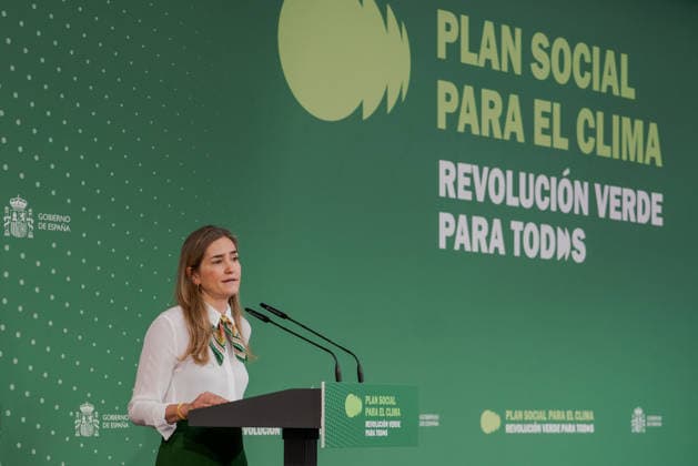 Prime Minister of Spain, Pedro Sanchez, closes the presentation event for the proposed Social Climate Plan in Madrid - 25 May 2026 Third Vice-President and Minister for Ecological Transition and Demographic Challenge, Sara Aagesen, speaks during the ceremony of the presentation of the proposed Social Climate Plan, at Espacio Rastro. Spain’s Prime Minister, Pedro Sanchez, presented the proposed Social Climate Plan, endowed with more than Ä9 billion, co-financed by the European Union’s Social Climate Fund and 25% by the Spanish Government. The plan is aimed at promoting greater efficiency, equity and social justice while supporting citizens in response to the expansion of the European emissions trading market to transport and residential b Copyright: xGuillermoxGutierrezxCarrascalx xSOPAxImagesx 2026_05_25_Sanchez_Clima_03