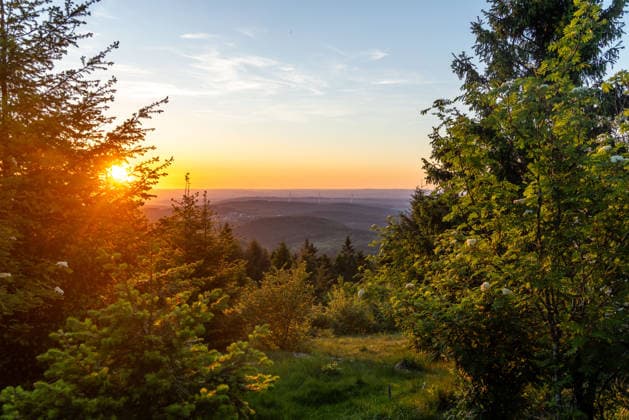 Warm May weather in the Taunus View from the Großer Feldberg in the Taunus into the sunset , Schmitten Hessen Germany