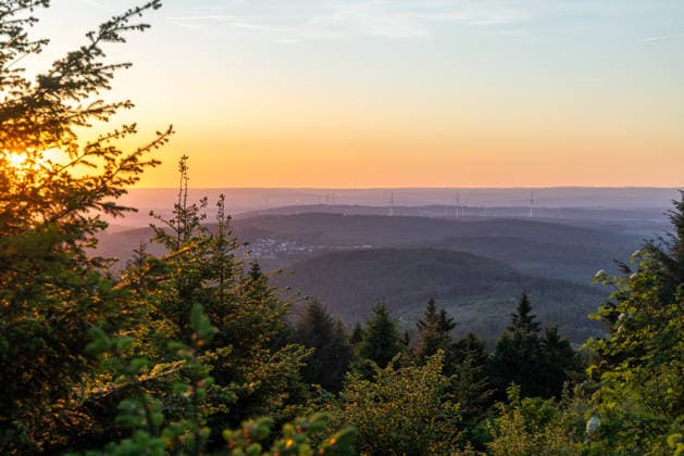 Warm May weather in the Taunus View from the Großer Feldberg in the Taunus into the sunset , Schmitten Hessen Germany