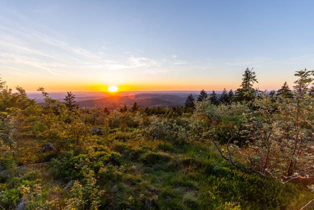 Warm May weather in the Taunus View from the Großer Feldberg in the Taunus into the sunset , Schmitten Hessen Germany