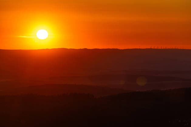 Warm May weather in the Taunus View from the Großer Feldberg in the Taunus into the sunset , Schmitten Hessen Germany