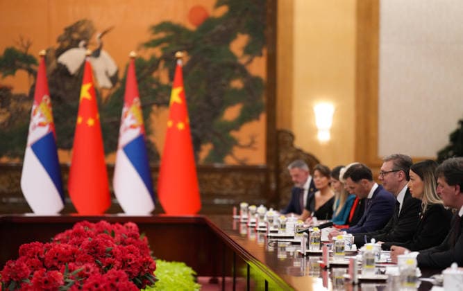 BEIJING, CHINA - MAY 25: Chinese President Xi Jinping (not in the picture) holds talks with Serbian President Aleksandar Vucic on May 25, 2026 in Beijing, China. Serbian President Aleksandar Vucic arrived in Beijing on May 24 for his first state visit to China that will run through May 28.  Copyright: xVCGx 111644010745