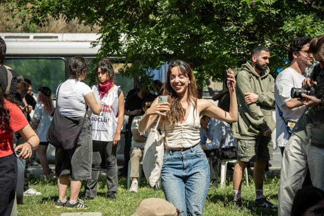 May 25, 2026, Istanbul, Istanbul, Turkey: Students celebrated the reopening of Istanbul Bilgi University on the fourth day of ongoing protests in Istanbul, Turkey, on May 25, 2026. The university, which had previously been shut down by a presidential decree signed by Turkish President Recep Tayyip Erdogan, was reopened following three days of persistent demonstrations and campus occupation by students. Protesters gathered on campus to celebrate the decision and continue calls for academic freedom and democratic rights. Istanbul Turkey - ZUMAt171 20260525_zip_t171_018 Copyright: xAbdullahxTepelix