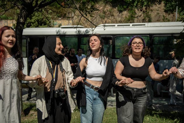 May 25, 2026, Istanbul, Istanbul, Turkey: Students celebrated the reopening of Istanbul Bilgi University on the fourth day of ongoing protests in Istanbul, Turkey, on May 25, 2026. The university, which had previously been shut down by a presidential decree signed by Turkish President Recep Tayyip Erdogan, was reopened following three days of persistent demonstrations and campus occupation by students. Protesters gathered on campus to celebrate the decision and continue calls for academic freedom and democratic rights. Istanbul Turkey - ZUMAt171 20260525_zip_t171_019 Copyright: xAbdullahxTepelix