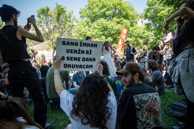 May 25, 2026, Istanbul, Istanbul, Turkey: Students celebrated the reopening of Istanbul Bilgi University on the fourth day of ongoing protests in Istanbul, Turkey, on May 25, 2026. The university, which had previously been shut down by a presidential decree signed by Turkish President Recep Tayyip Erdogan, was reopened following three days of persistent demonstrations and campus occupation by students. Protesters gathered on campus to celebrate the decision and continue calls for academic freedom and democratic rights. Istanbul Turkey - ZUMAt171 20260525_zip_t171_020 Copyright: xAbdullahxTepelix