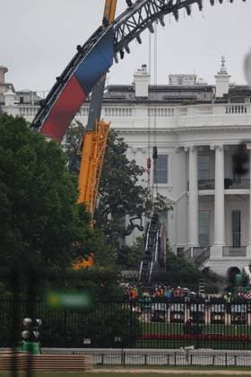 Workers construct pieces of the UFC fighting ring for UFC Freedom 250 at the White House in Washington DC on May 25, 2025. Copyright: xmpi34x MediaPunchx