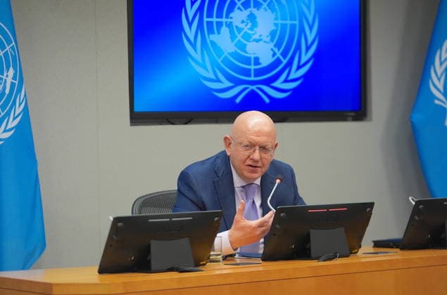 Russian Ambassador Nebenzia briefs the press at the UN NEW YORK CITY, UNITED STATES - MAY 26: Russian Ambassador Vassily Nebenzia, Permanent Representative of the Russian Federation to the United Nations, briefs the press, on May 26, 2026, in New York, U.S. Selcuk Acar Anadolu New York United States. Editorial use only. Please get in touch for any other usage.  Copyright: x2026xAnadoluxSelcukxAcarx