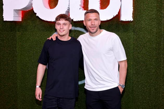 Soccer player Lukas Podolski and his son Louis Podolski l at the premiere of the Netflix documentary Poldi in the RheinEnergieStadion Cologne, 27 05 2026 NRW Germany Copyright: xChristophxHardtx