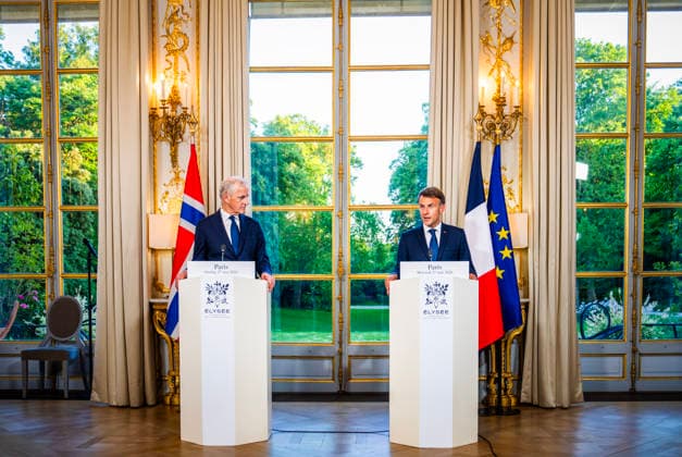 Prime Minister Jonas Gahr Store meets French President Emmanuel Macron in Paris Paris, France 20260527 Prime Minister Jonas Gahr Store meets French President Emmanuel Macron at the Elysée Palace in Paris on Wednesday evening Norway enters into a nuclear weapons cooperation with France and Store describes the cooperation as historic Photo Ole  Copyright: xOlexBerg-Rustenx xNTBx